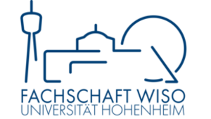Blaues Logo der Fachschaft WISO der Universität Hohenheim. Eine stilisierte Liniengrafik zeigt abstrahierte Gebäude- und Landschaftselemente. Darunter steht der Schriftzug „Fachschaft WISO“ und in kleinerer Schrift „Universität Hohenheim“.