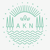 Logo des Arbeitskreises Nachhaltigkeit (AKN) der Universität Hohenheim. Es zeigt stilisierte Bäume, Wellen und Blätter sowie den Schriftzug „AKN“, umgeben vom kreisförmigen Schriftzug „Arbeitskreis Nachhaltigkeit“.